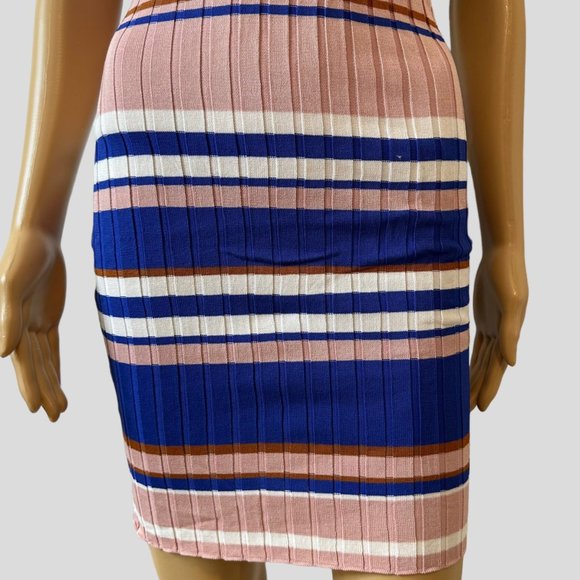 Women Ribbed Woven Bodycon Dress Small S Blue Pink White Stretch Wide Stripes - Picture 9 of 16